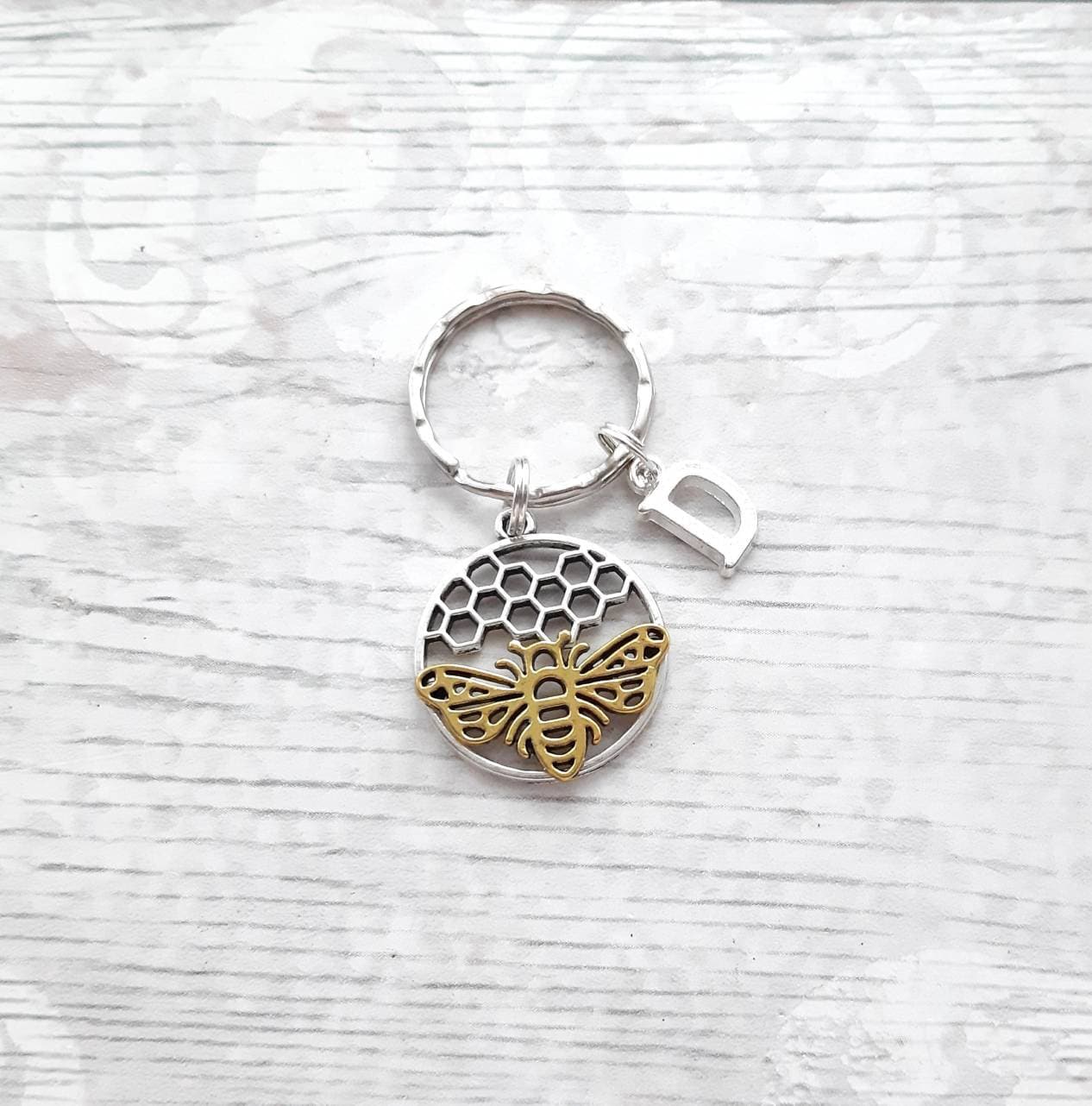 bee initial keyring, wasp keychain, personalised bag charm, insect lover gift, bug present