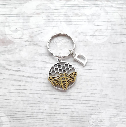 bee initial keyring, wasp keychain, personalised bag charm, insect lover gift, bug present