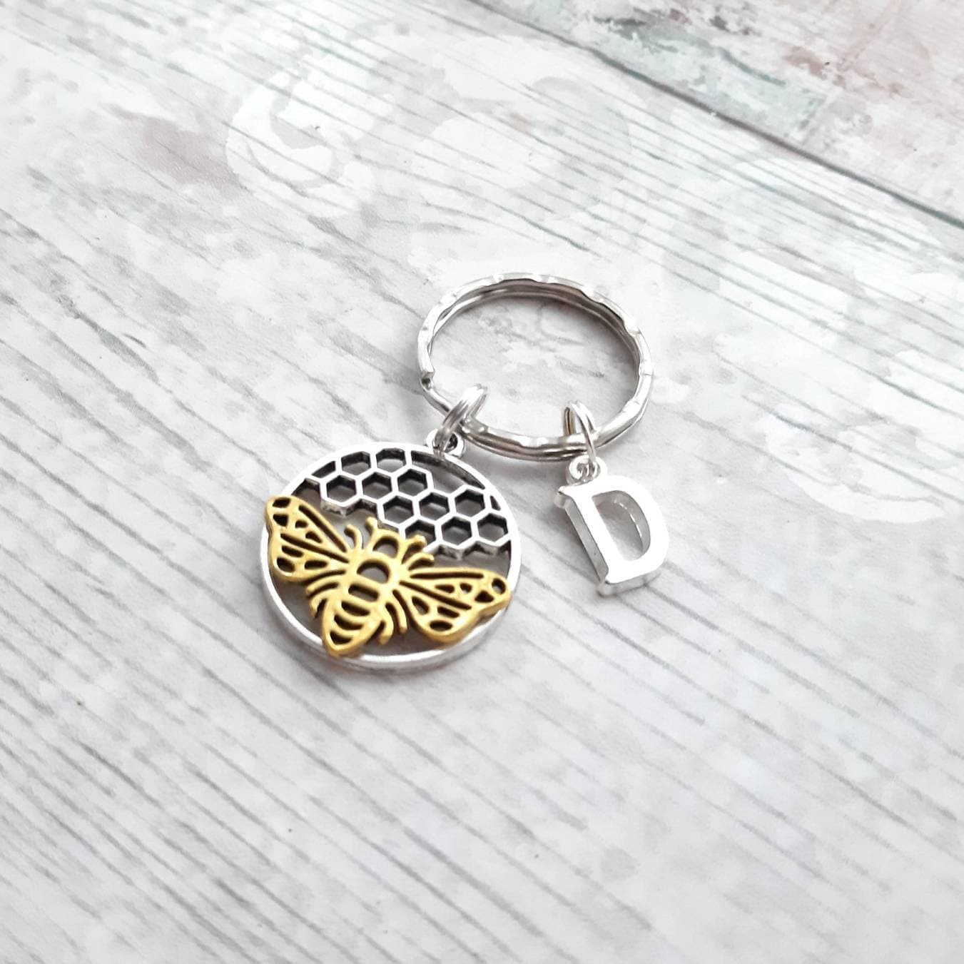 bee initial keyring, wasp keychain, personalised bag charm, insect lover gift, bug present