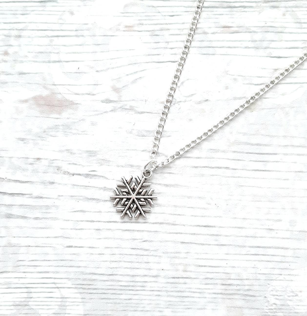 snowflake necklace, festive Christmas necklace, winter icicle jewellery, snow jewelry, initial necklace
