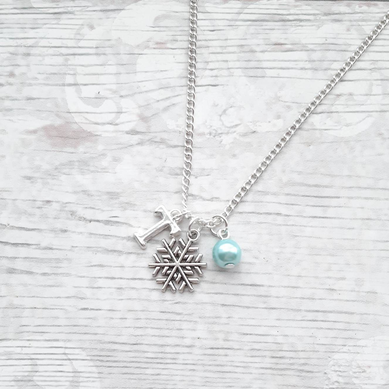 Personalised snowflake necklace, initial necklace, icey winter jewellery, holiday present, festive stocking stuffer, snow jewelry