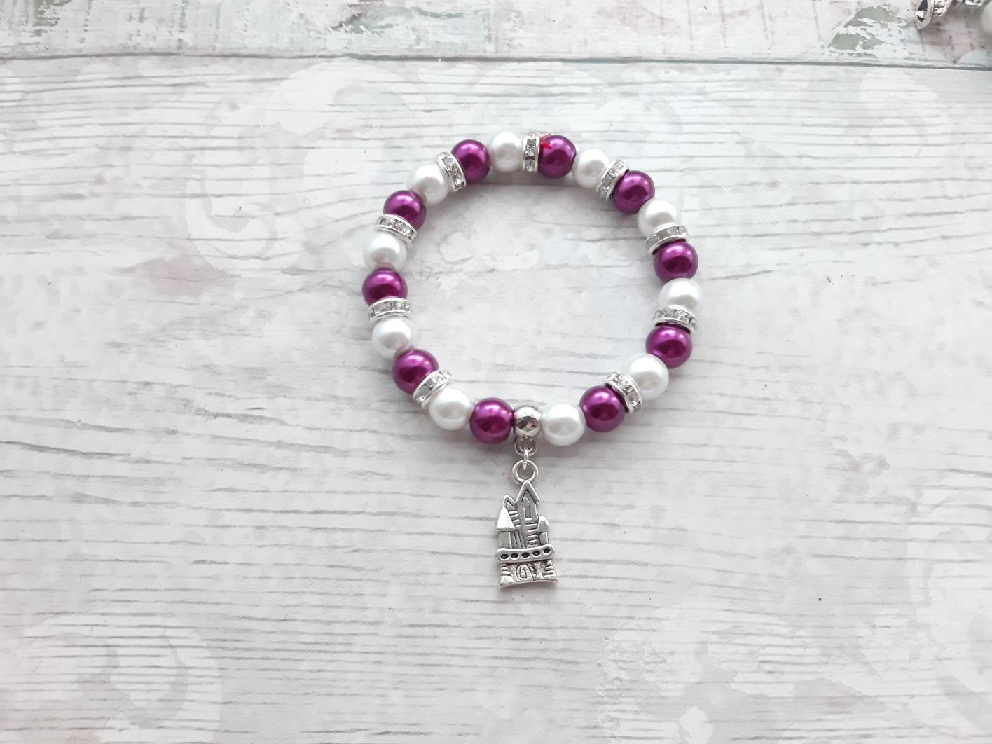 Castle bracelet, princess bracelet, fairy tale jewellery, wedding jewelry, wizard school, magic castle present, bridesmaid gift