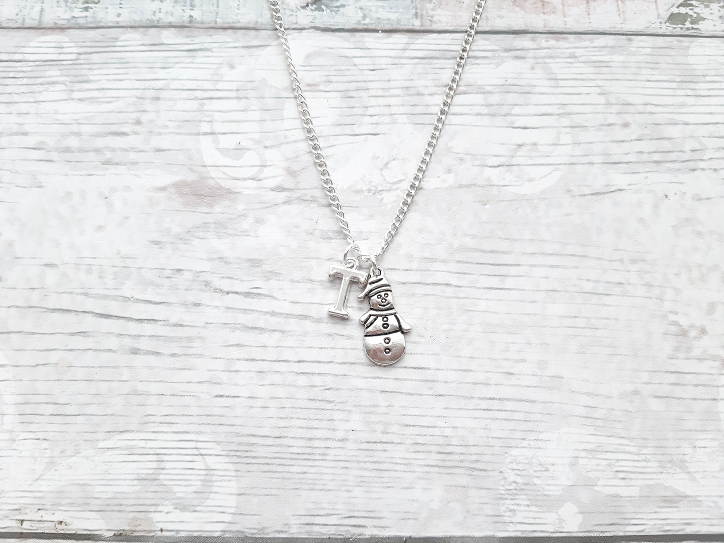 snowman initial necklace, Christmas jewellery, holiday festive necklace, stocking stuffer