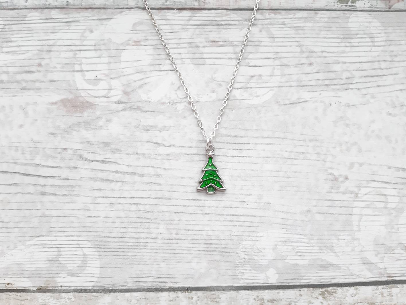 Christmas tree necklace, festive winter jewellery, stocking filler, gifts for kids, secret Santa present, initial necklace