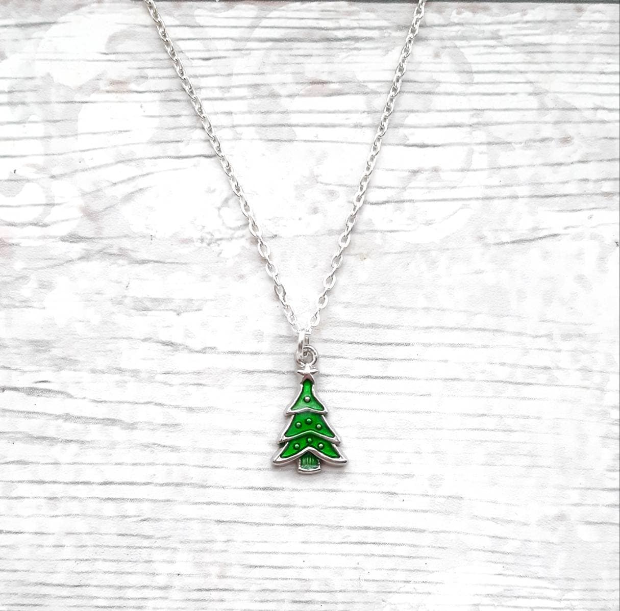 Christmas tree necklace, festive winter jewellery, stocking filler, gifts for kids, secret Santa present, initial necklace