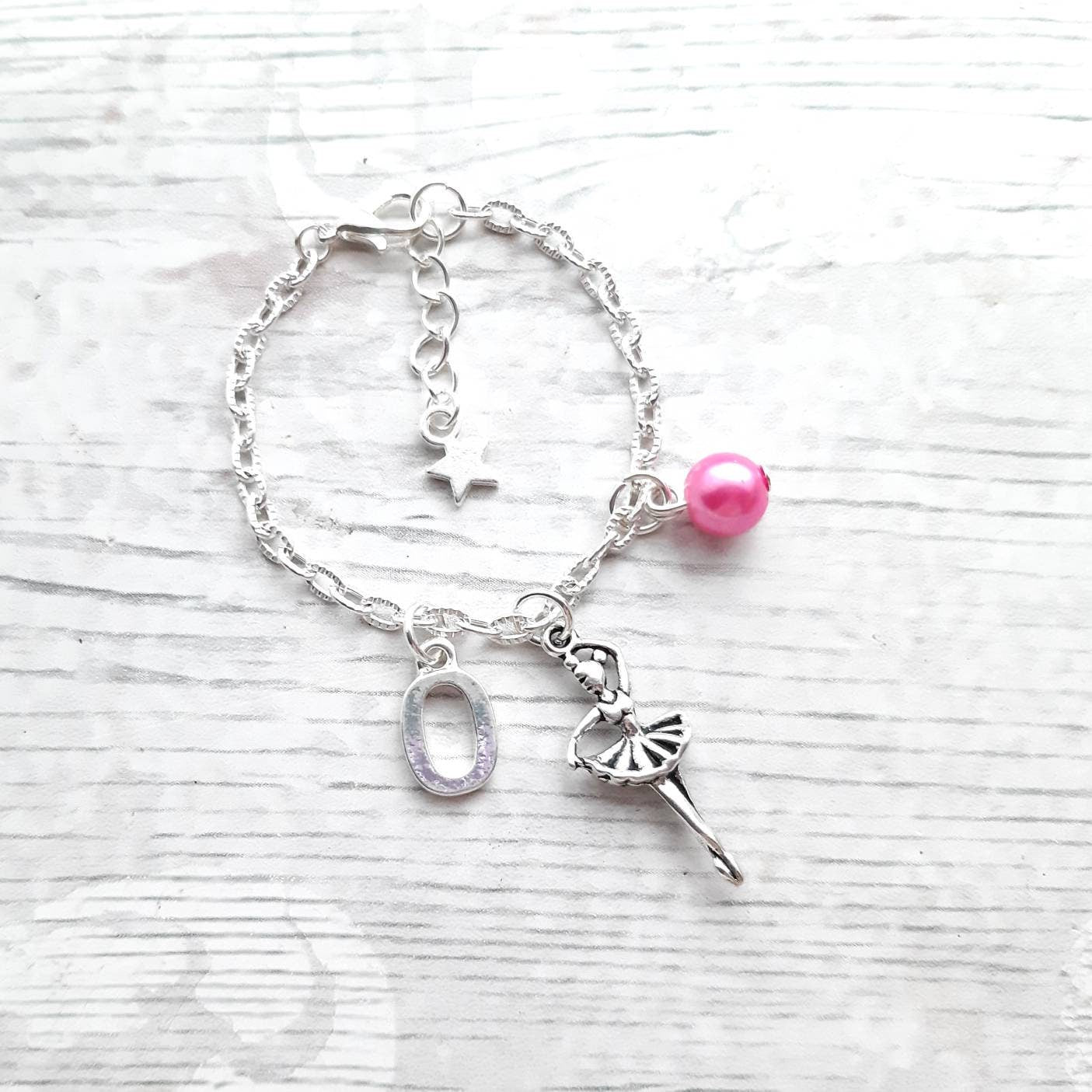 Ballerina bracelet, dancing jewellery, ballet dancer jewelry, personalised present, initial bracelet, gifts for girls, dance recital gift