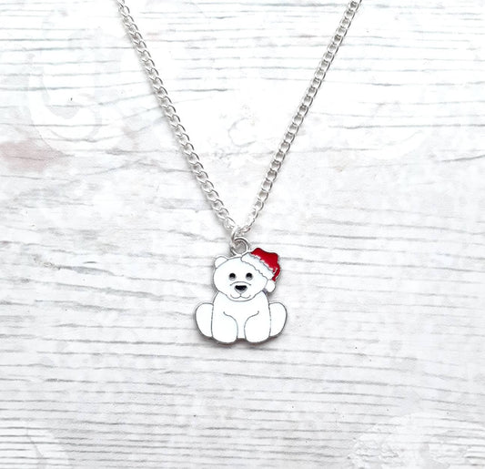 Polar bear necklace, personalised jewellery, personalized initial jewelry, animal lover present, cute christmas gift for girls