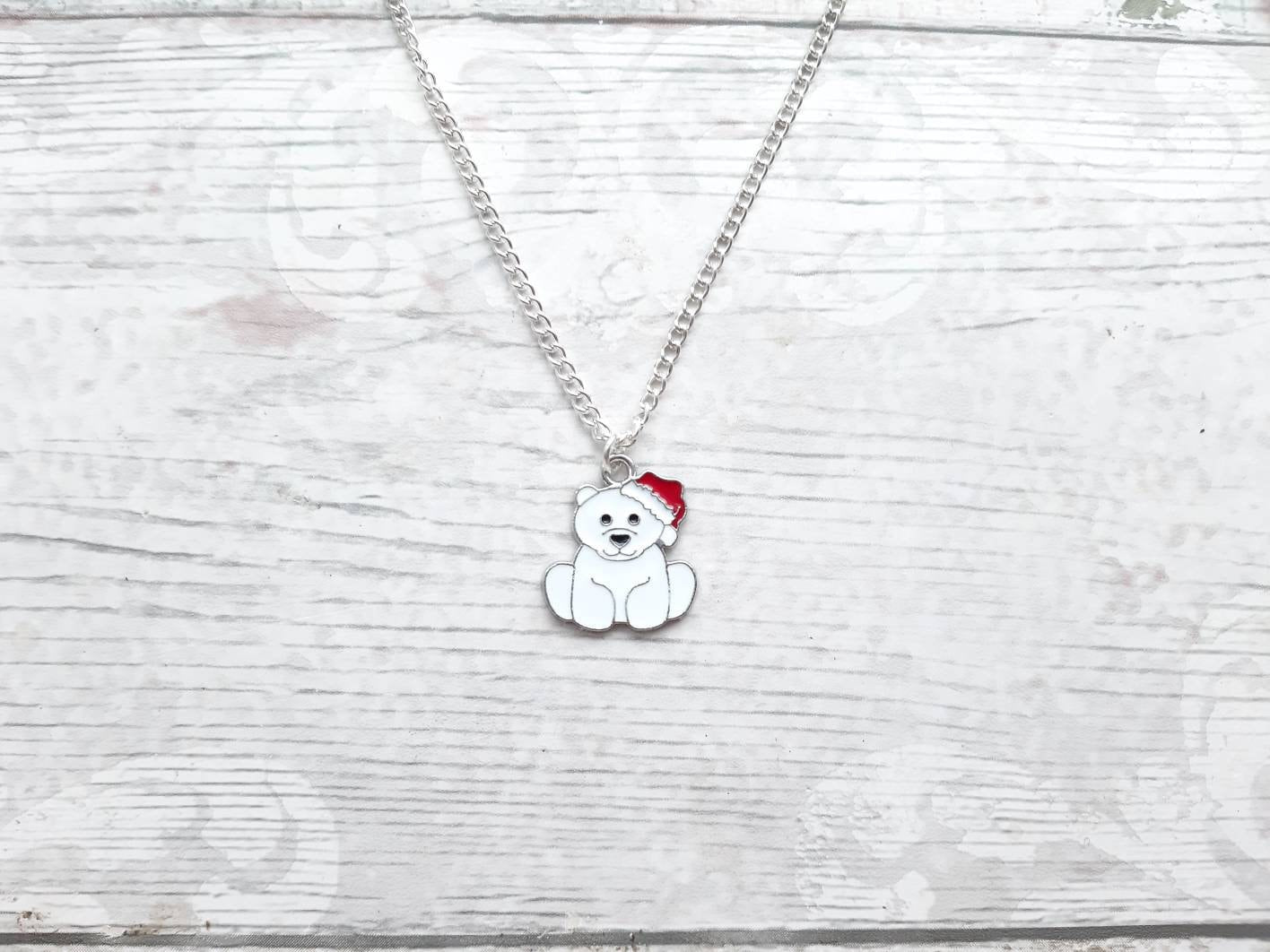 Polar bear necklace, personalised jewellery, personalized initial jewelry, animal lover present, cute christmas gift for girls