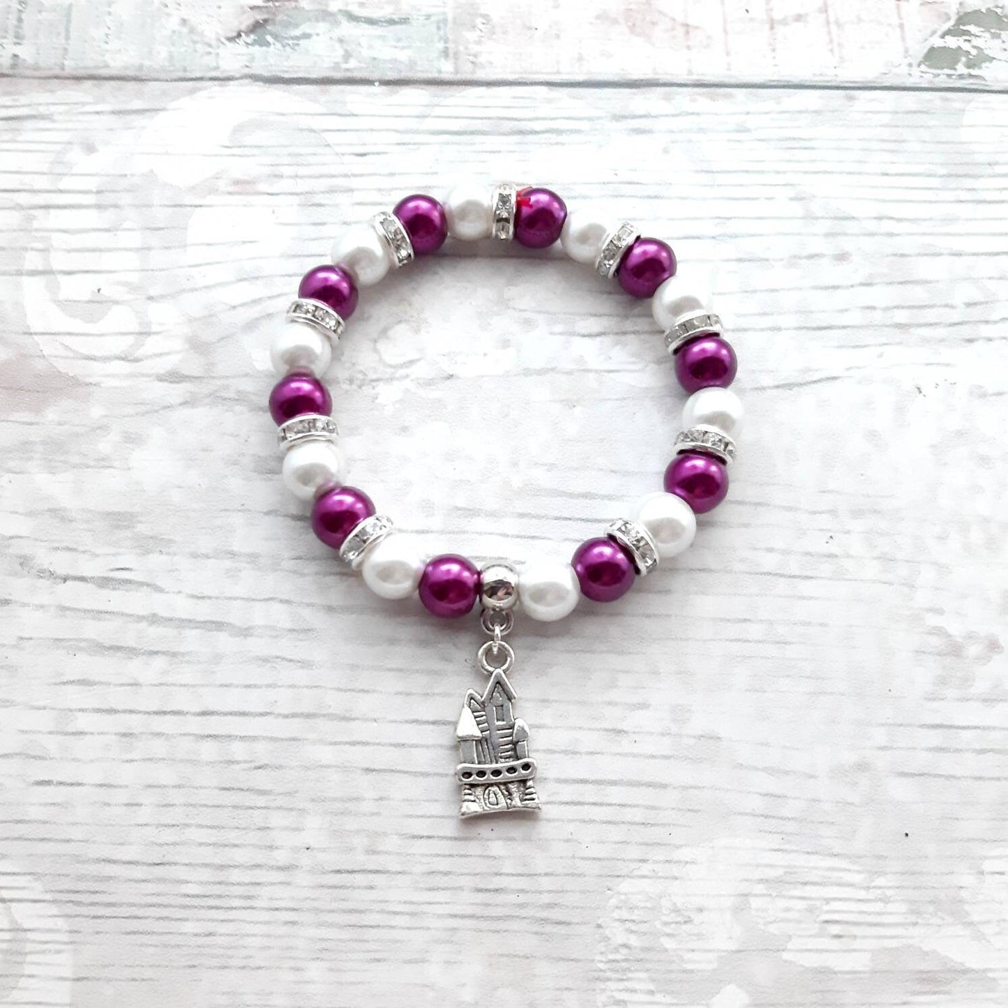 Castle bracelet, princess bracelet, fairy tale jewellery, wedding jewelry, wizard school, magic castle present, bridesmaid gift
