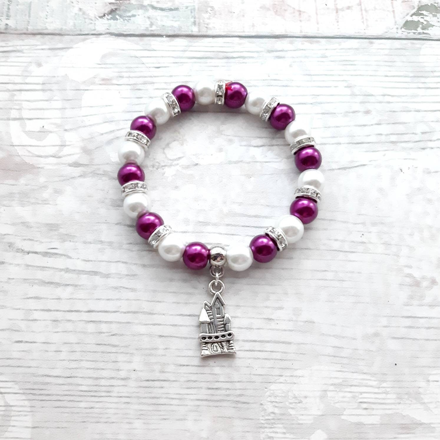 Castle bracelet, princess bracelet, fairy tale jewellery, wedding jewelry, wizard school, magic castle present, bridesmaid gift