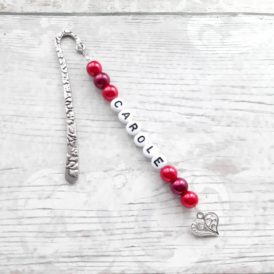 personalised name bookmark, custom bookmark, named page marker, teacher thankyou gift, end of term present, reader gift, beaded bookmark