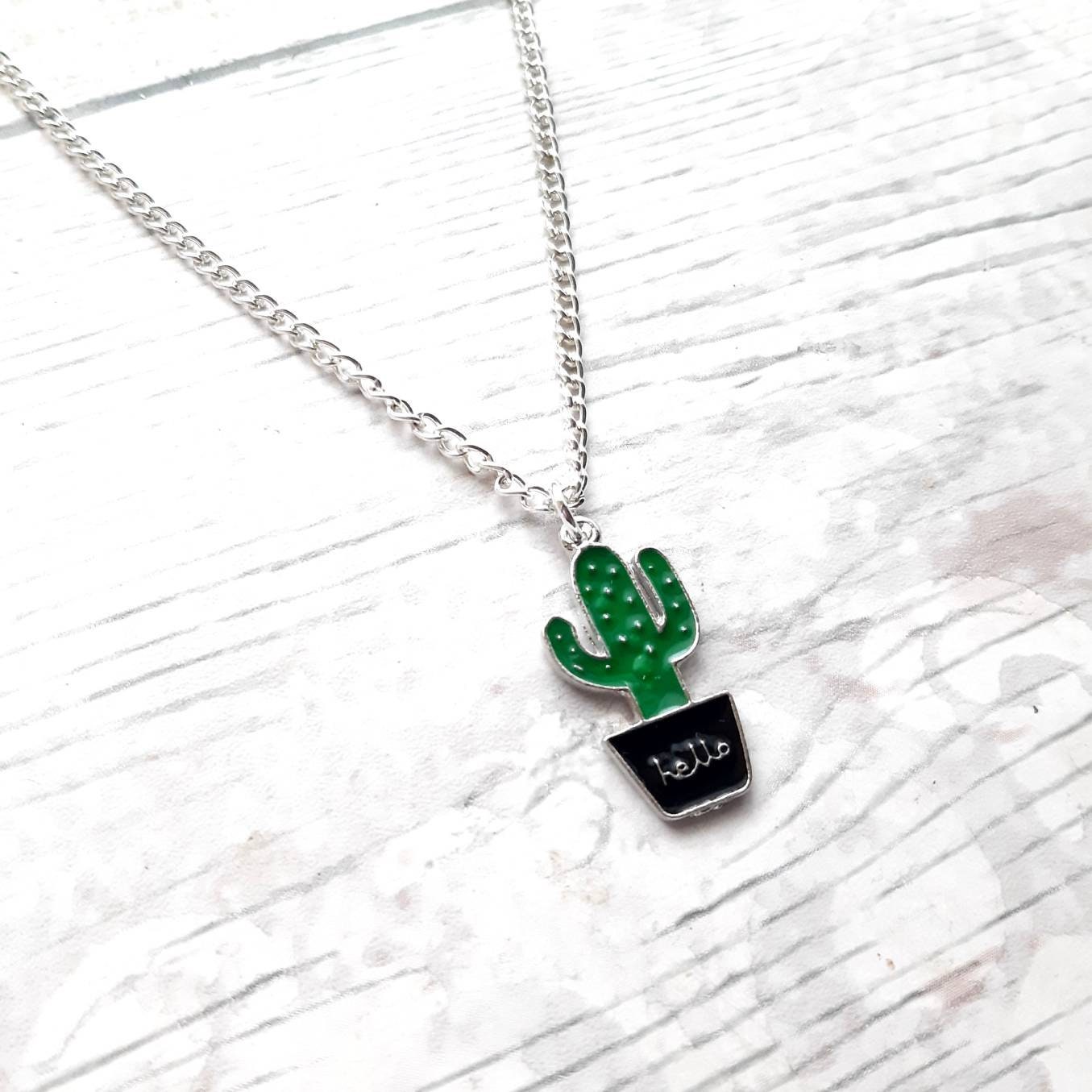 Cactus necklace, cacti pendant, desert jewellery, boho jewelry, summer accessory, plant necklace, mexican jewellery, gifts for kids, present