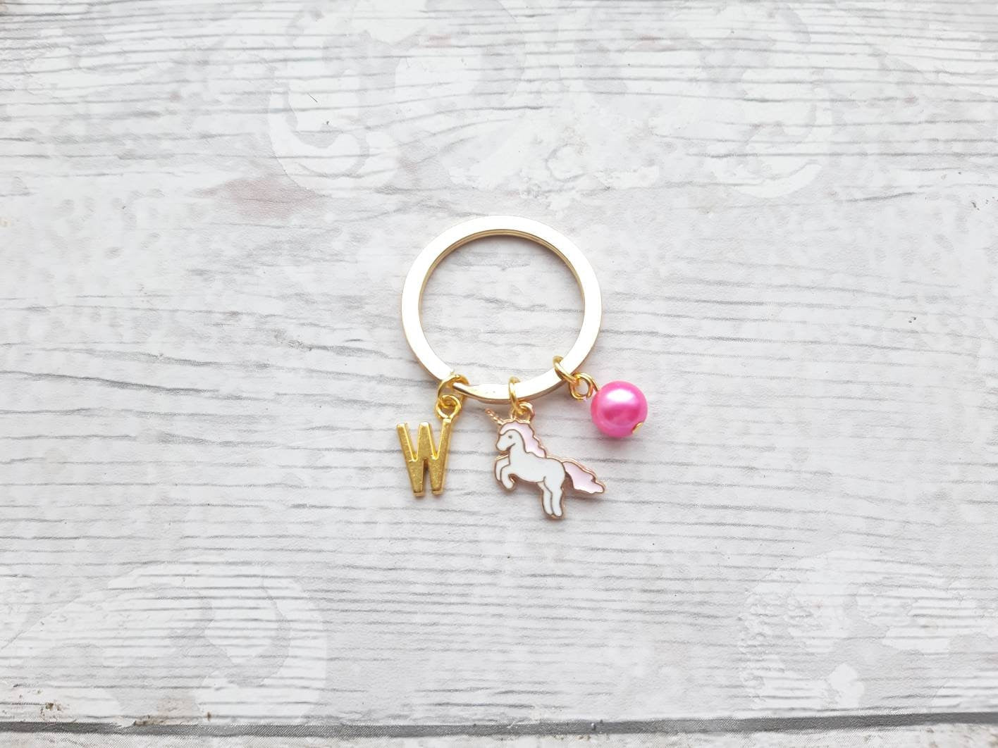 Unicorn keyring, unicorn keychain, personalised initial keyring, unicorn lover present, cute gifts for girls, unicorn birthday party favour