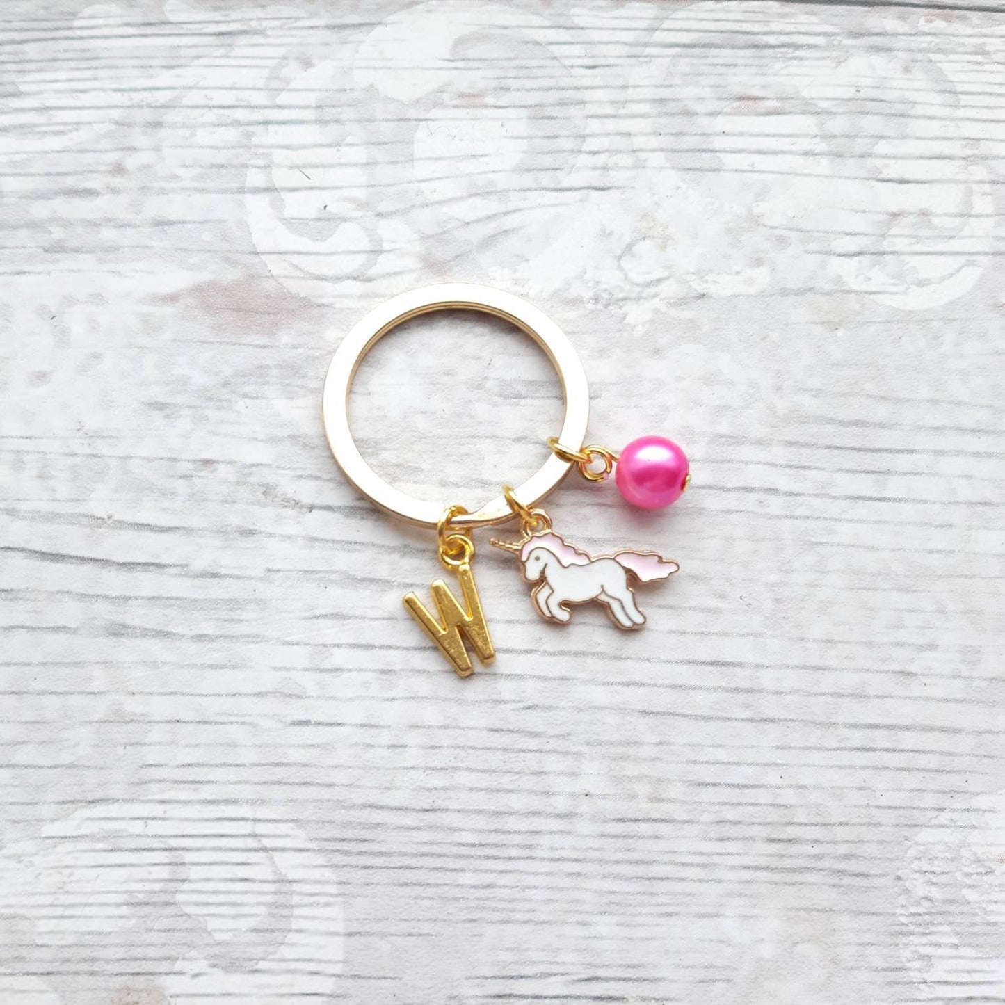 Unicorn keyring, unicorn keychain, personalised initial keyring, unicorn lover present, cute gifts for girls, unicorn birthday party favour