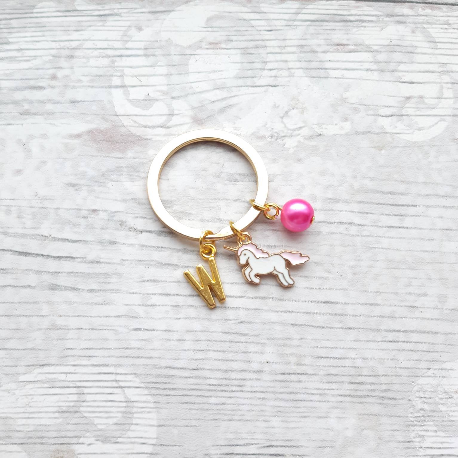 Unicorn keyring, unicorn keychain, personalised initial keyring, unicorn lover present, cute gifts for girls, unicorn birthday party favour