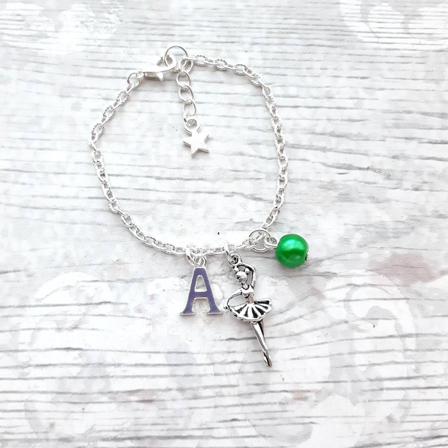 Ballerina bracelet, dancing jewellery, ballet dancer jewelry, personalised present, initial bracelet, gifts for girls, dance recital gift