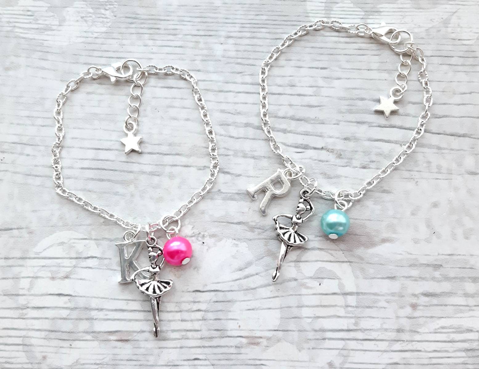 Ballerina bracelet, dancing jewellery, ballet dancer jewelry, personalised present, initial bracelet, gifts for girls, dance recital gift