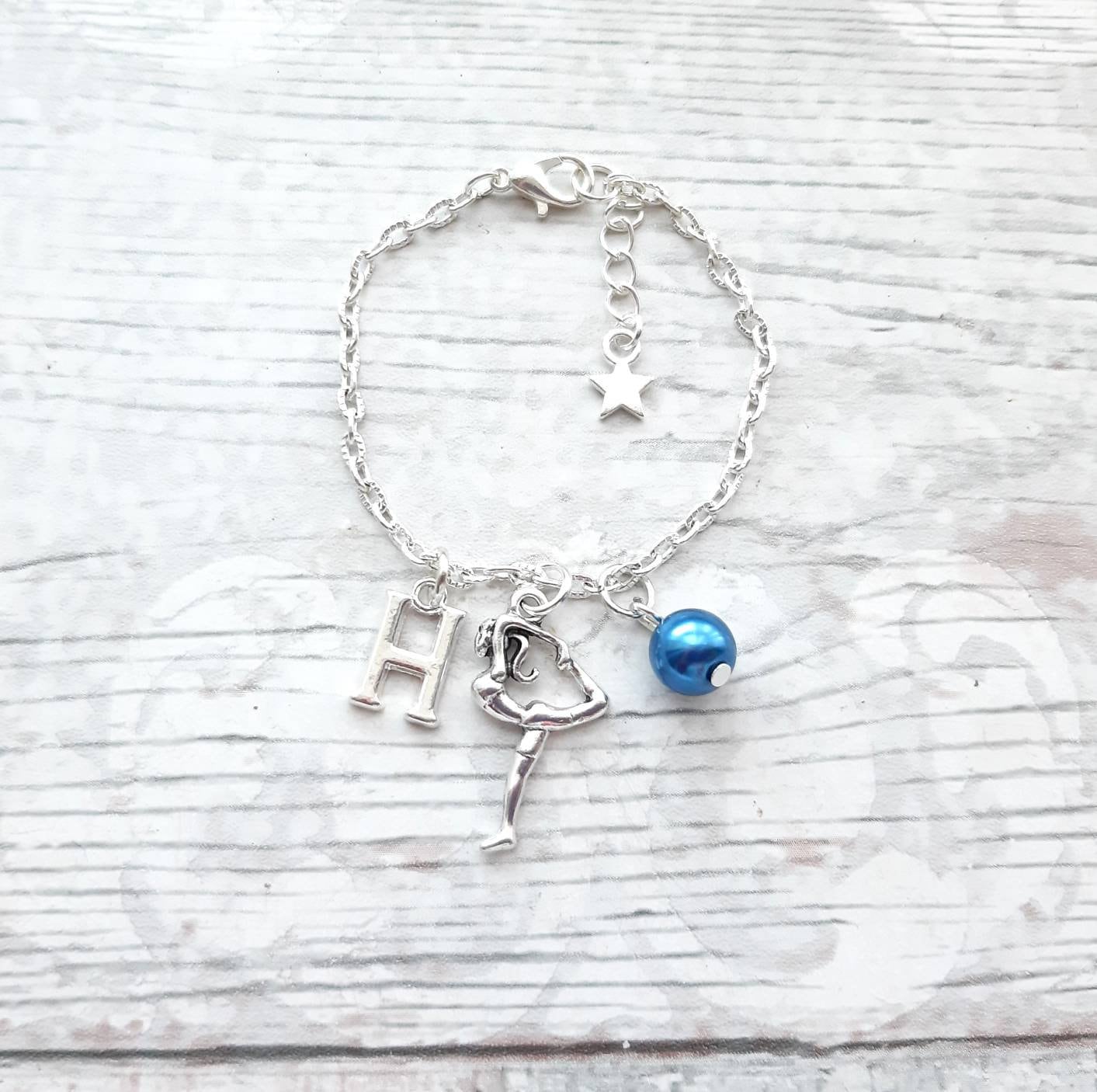 Gymnast bracelet, gymnastics jewellery, dance jewelry, personalised present, initial bracelet, dancer present, gifts for girls