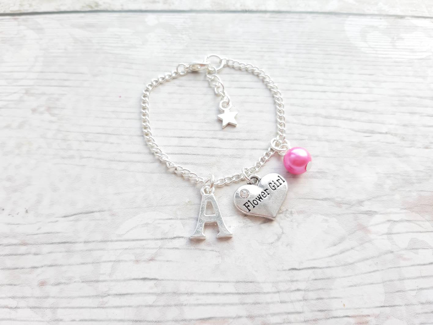 bridesmaid bracelet, flowergirl bracelet, initial gift, thankyou jewellery, bridal jewelry, maid of honor gift, personalised charm bracelet