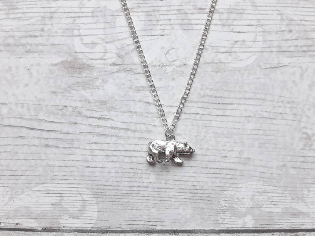 Bear necklace, personalised initial jewelry, animal necklace, bear lover present, mothers day, gift for mum