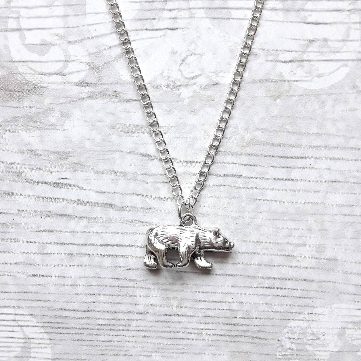 Bear necklace, personalised initial jewelry, animal necklace, bear lover present, mothers day, gift for mum