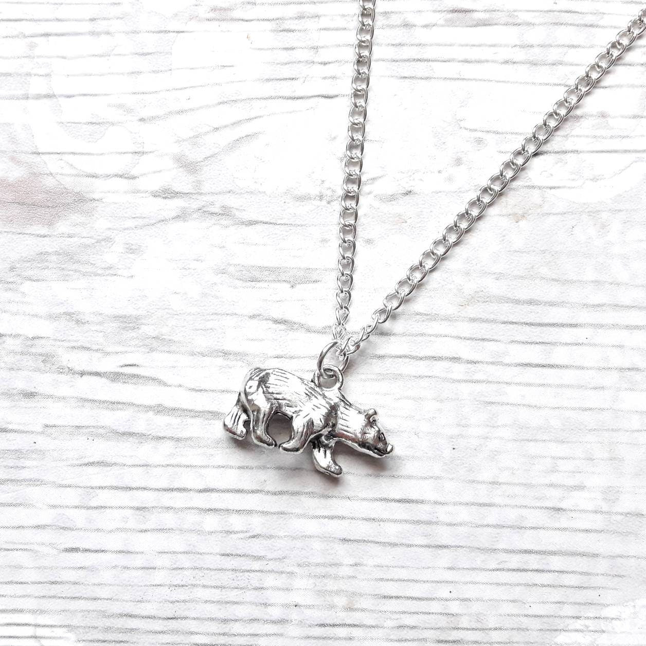 Bear necklace, personalised initial jewelry, animal necklace, bear lover present, mothers day, gift for mum