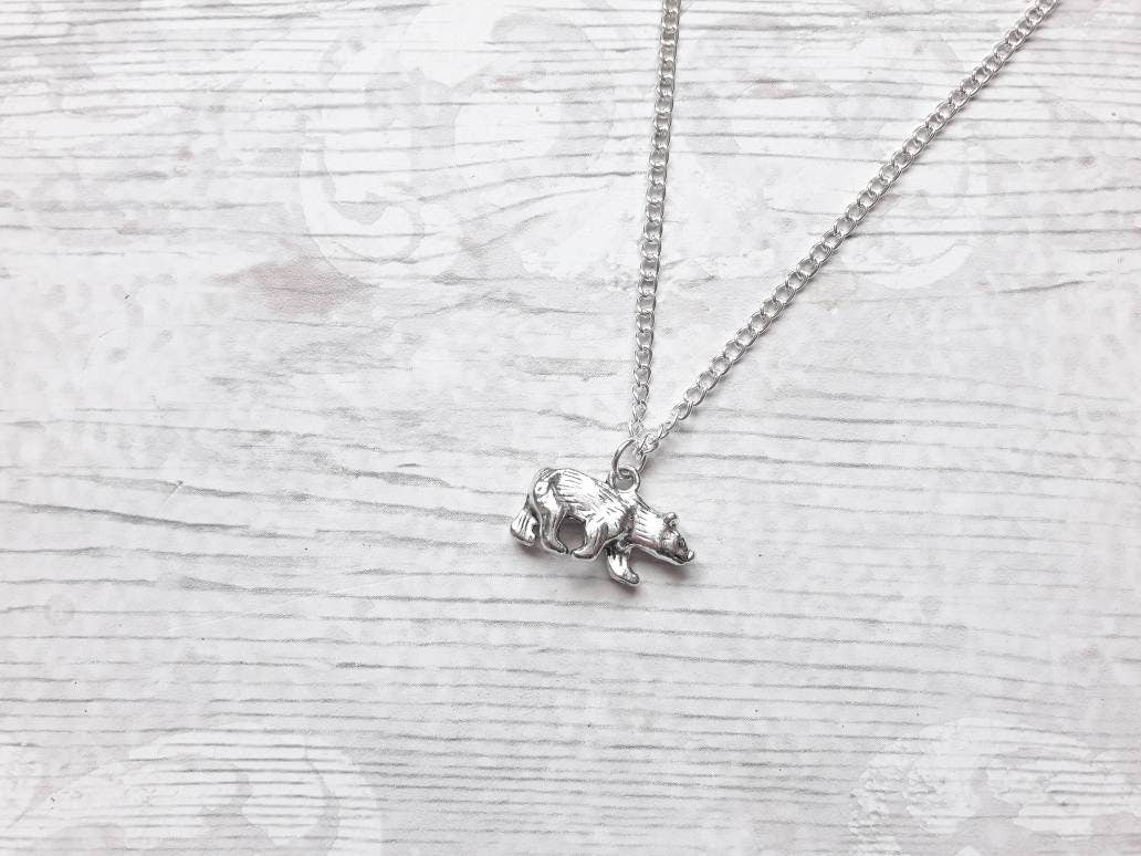 Bear necklace, personalised initial jewelry, animal necklace, bear lover present, mothers day, gift for mum