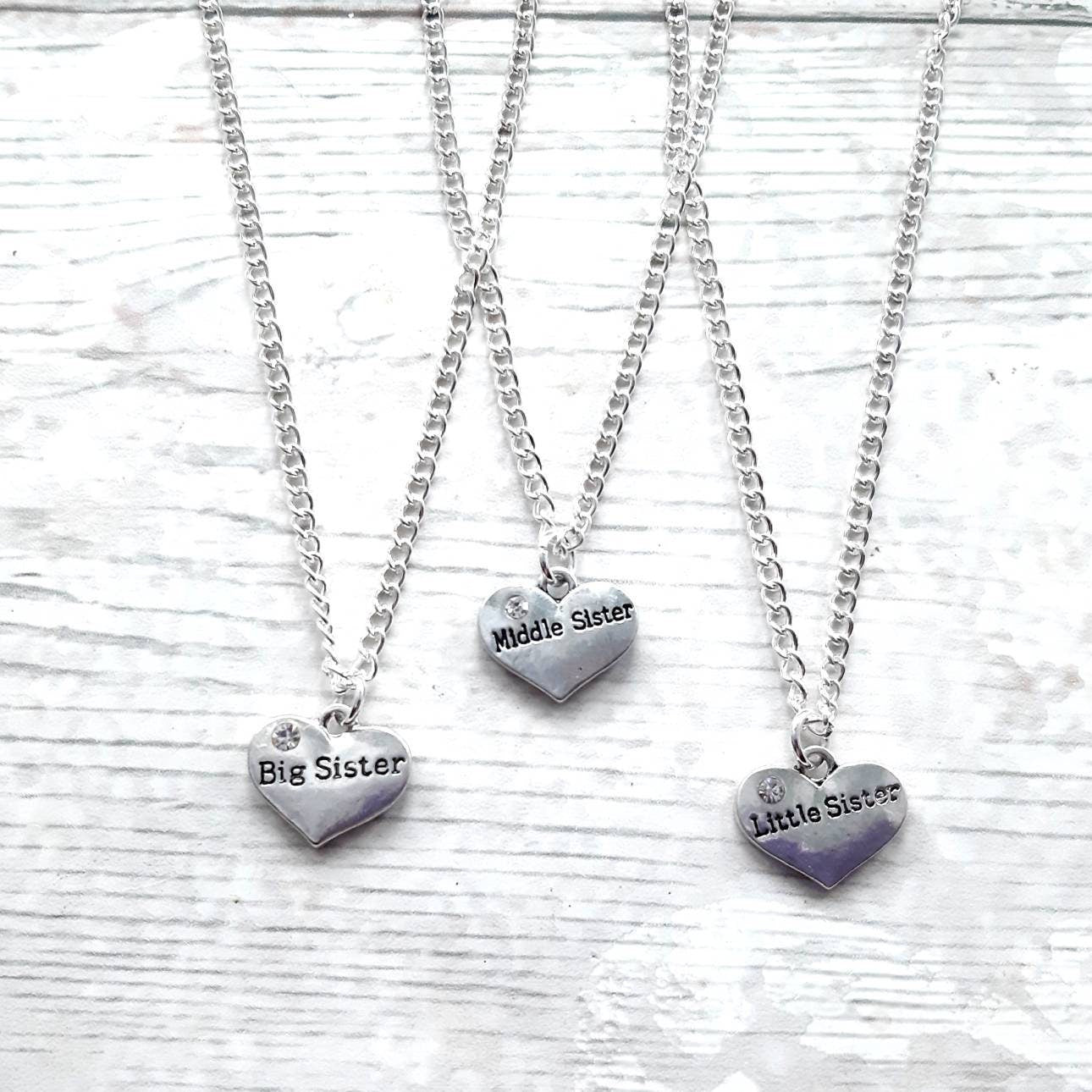 sister necklace, Set of 3 necklaces, sister jewellery, partners in crime jewelry, big sister, little sister and middle sister necklaces