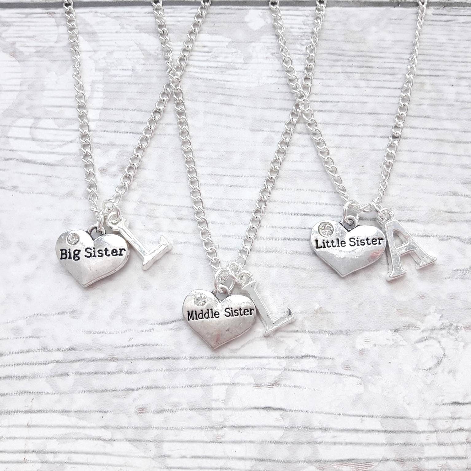 sister necklace, Set of 3 necklaces, sister jewellery, partners in crime jewelry, big sister, little sister and middle sister necklaces