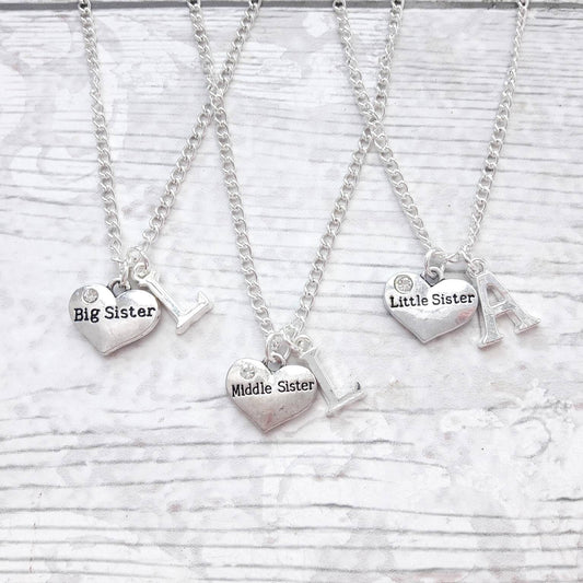 sister necklace, Set of 3 necklaces, sister jewellery, partners in crime jewelry, big sister, little sister and middle sister necklaces