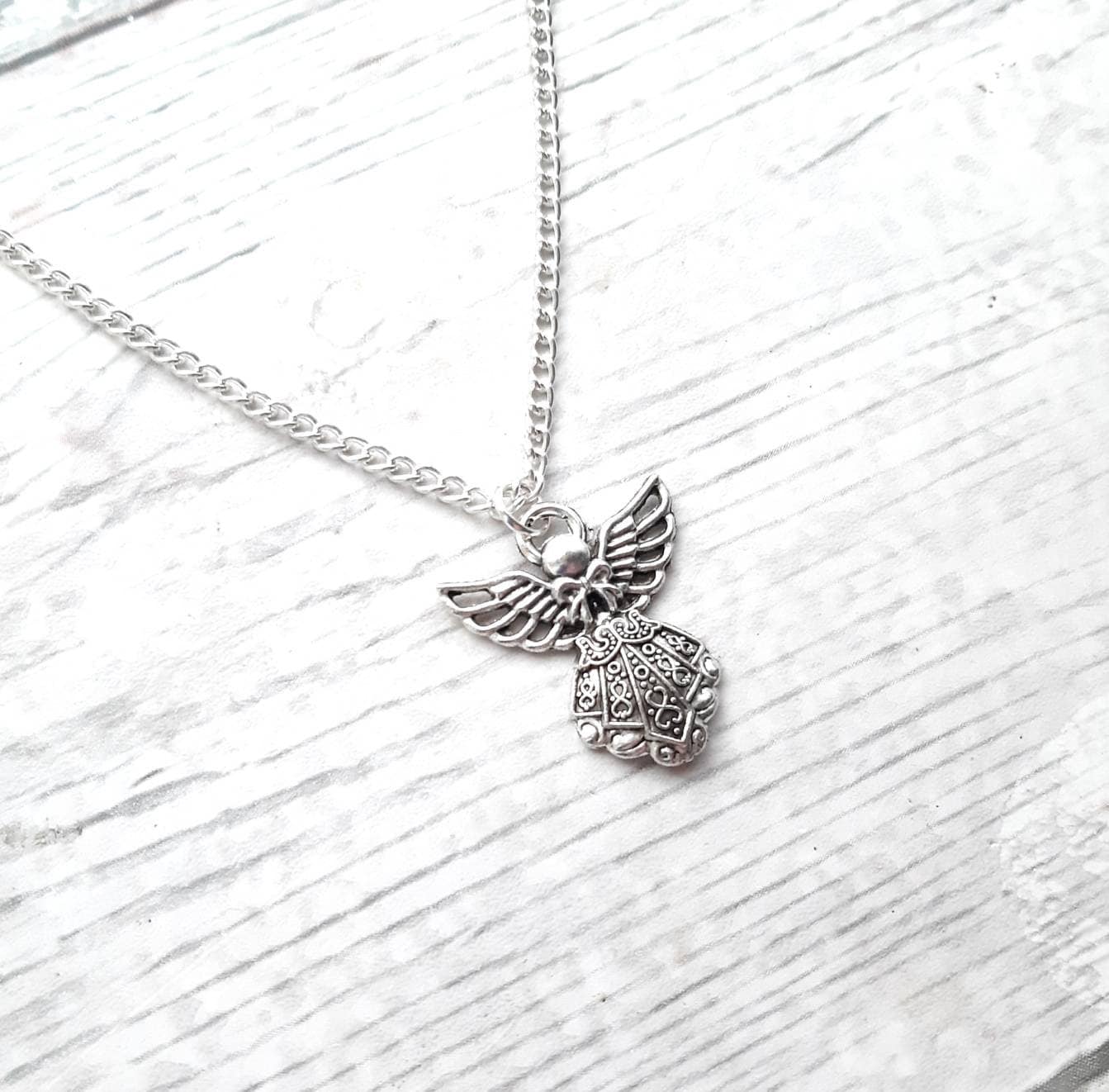 Angel necklace, guardian angel jewellery, religious jewelry, remembrance gift, angel wings necklace, lost loved one present