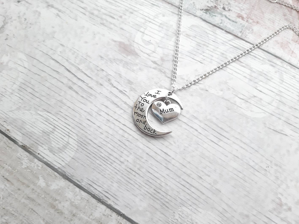 mum necklace, love you to the moon and back necklace, nan present, mothers day gift, crescent moon jewellery, Luna necklace