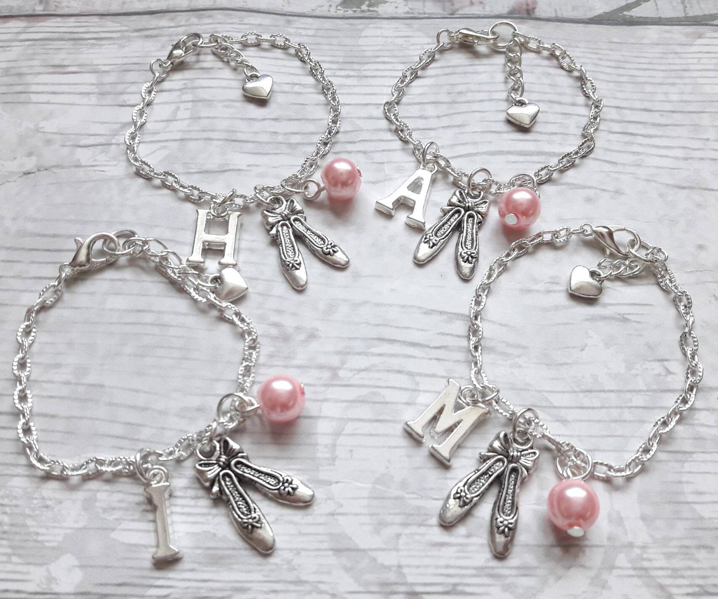 Ballet shoe bracelet, ballerina slipper jewellery, dance jewelry, personalised present, initial bracelet, dancer present, gifts for girls
