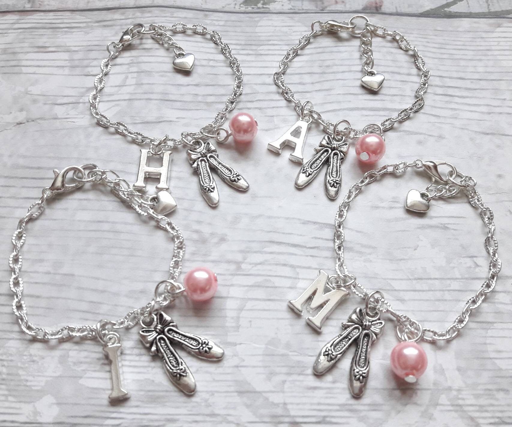 Ballet shoe bracelet, ballerina slipper jewellery, dance jewelry, personalised present, initial bracelet, dancer present, gifts for girls