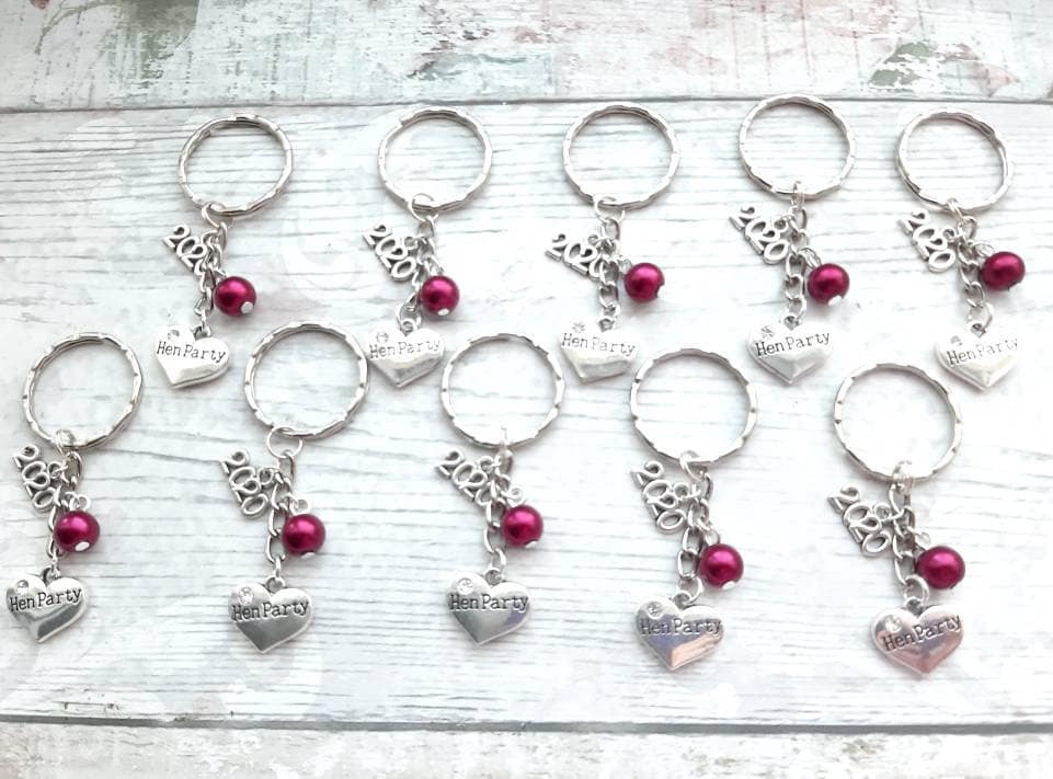 10 hen party keyring, bachelorette keychain, bridal shower gifts, hen do favor, gift bag filler, hen night keepsake, thank you gifts