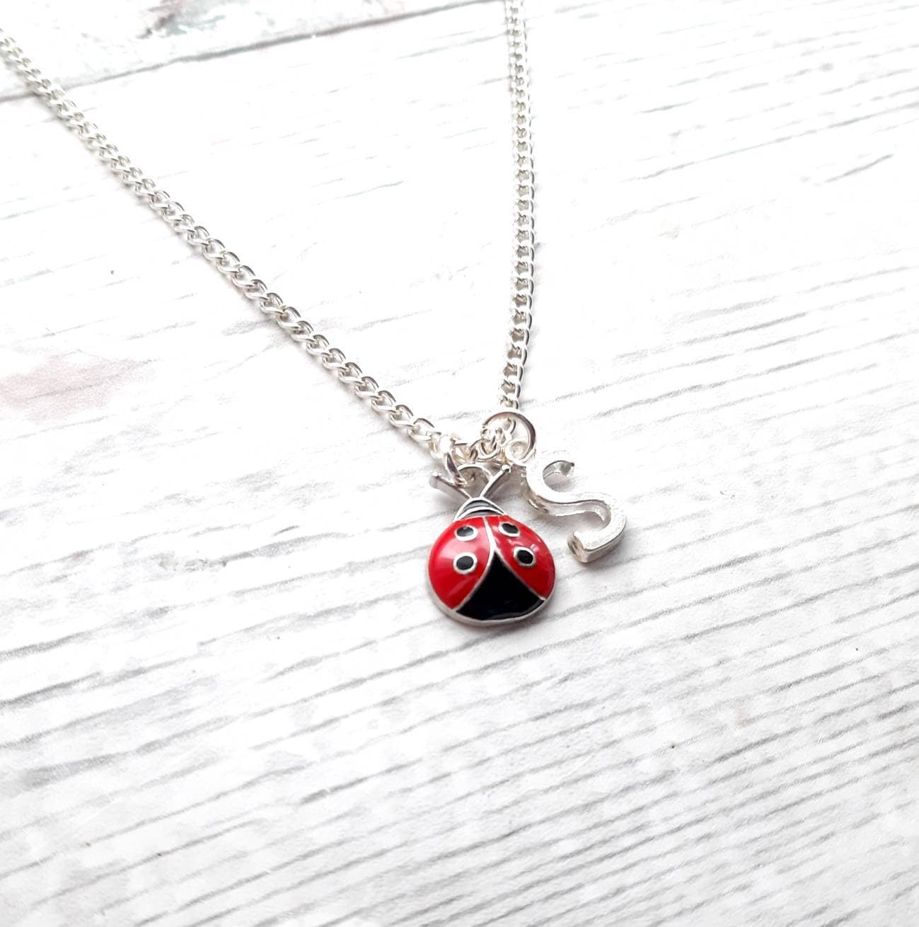 ladybird necklace, personalized initial jewelry, insect necklace, ladybug gift, bug lover present, mothers day gift