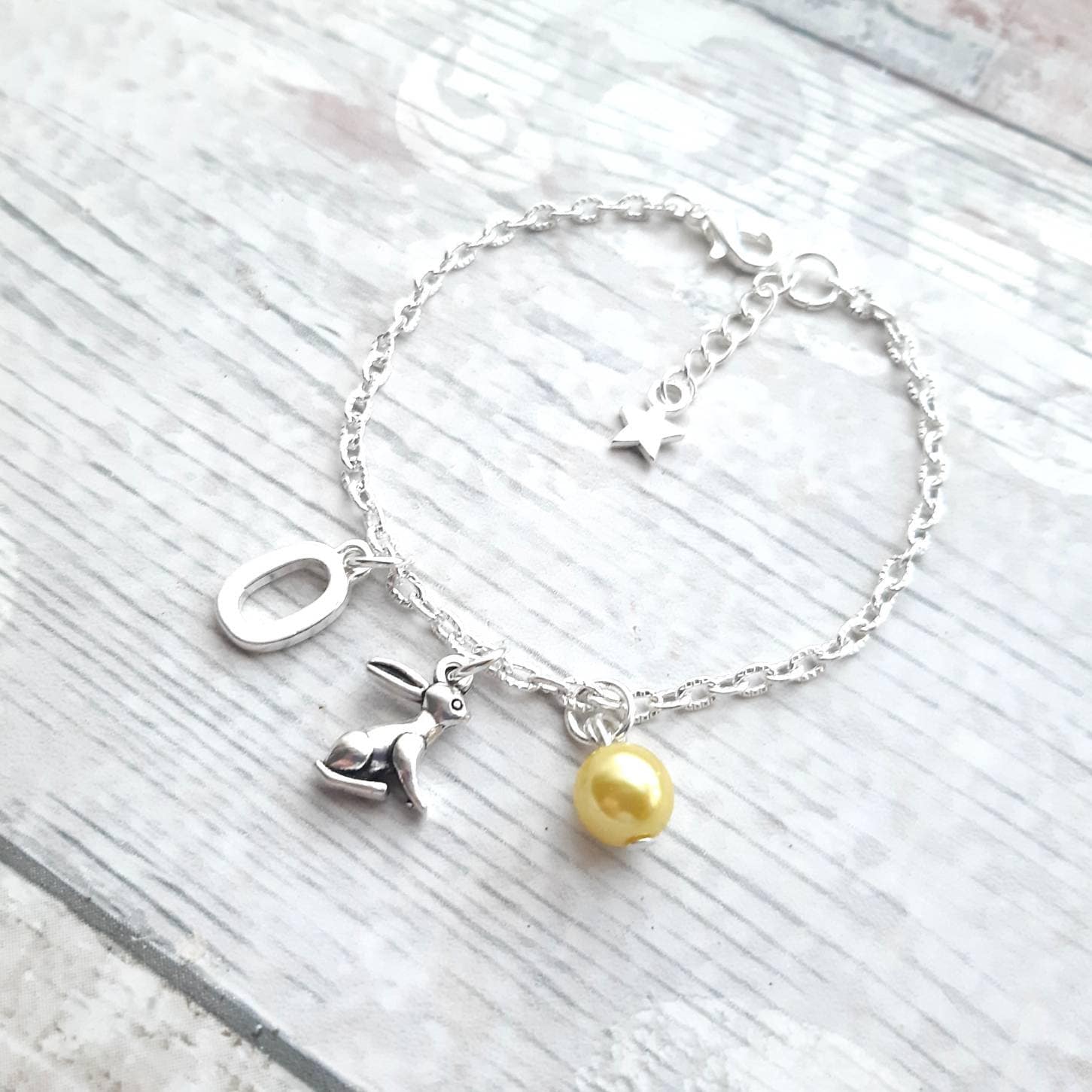 Rabbit bracelet, easter jewellery, bunny bracelet, initial bracelet, personalised easter bunny gift, animal lover present