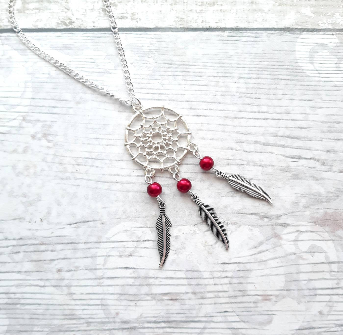 Dreamcatcher necklace, feather necklace, tribal jewellery, bohemian jewelry, hippie dream catcher gift, native American jewellery
