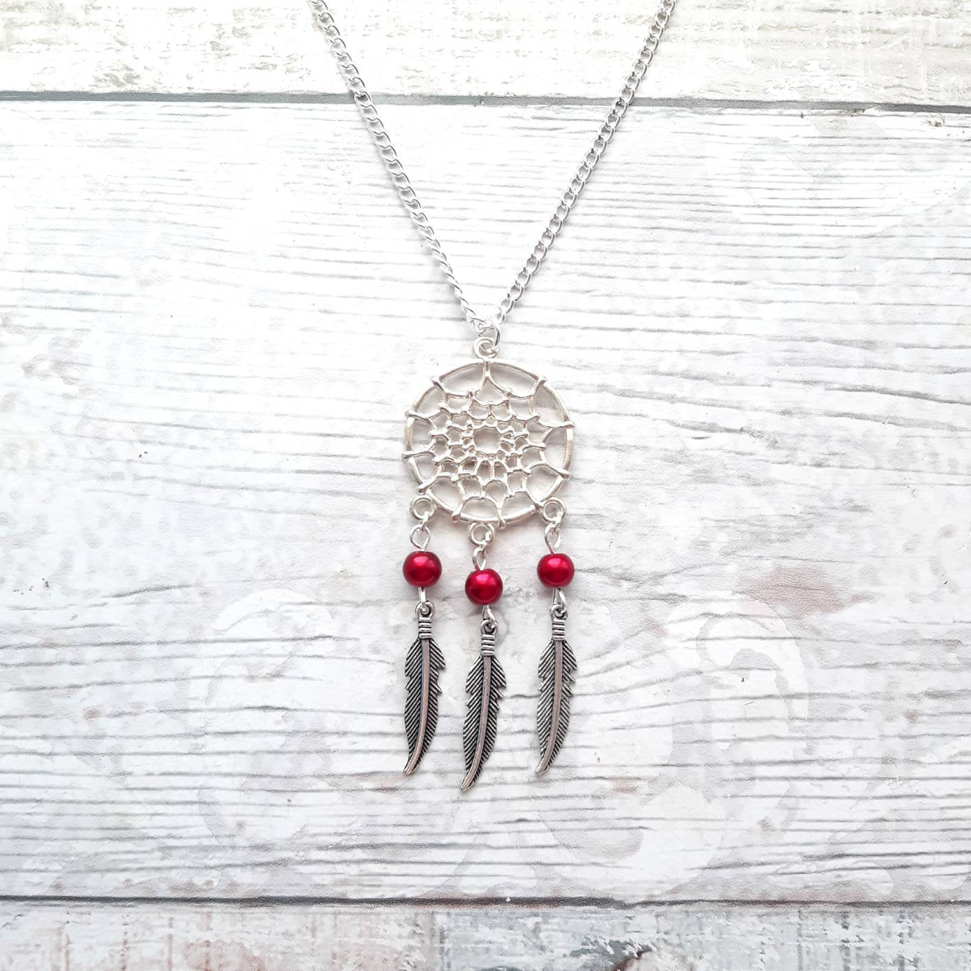 Dreamcatcher necklace, feather necklace, tribal jewellery, bohemian jewelry, hippie dream catcher gift, native American jewellery