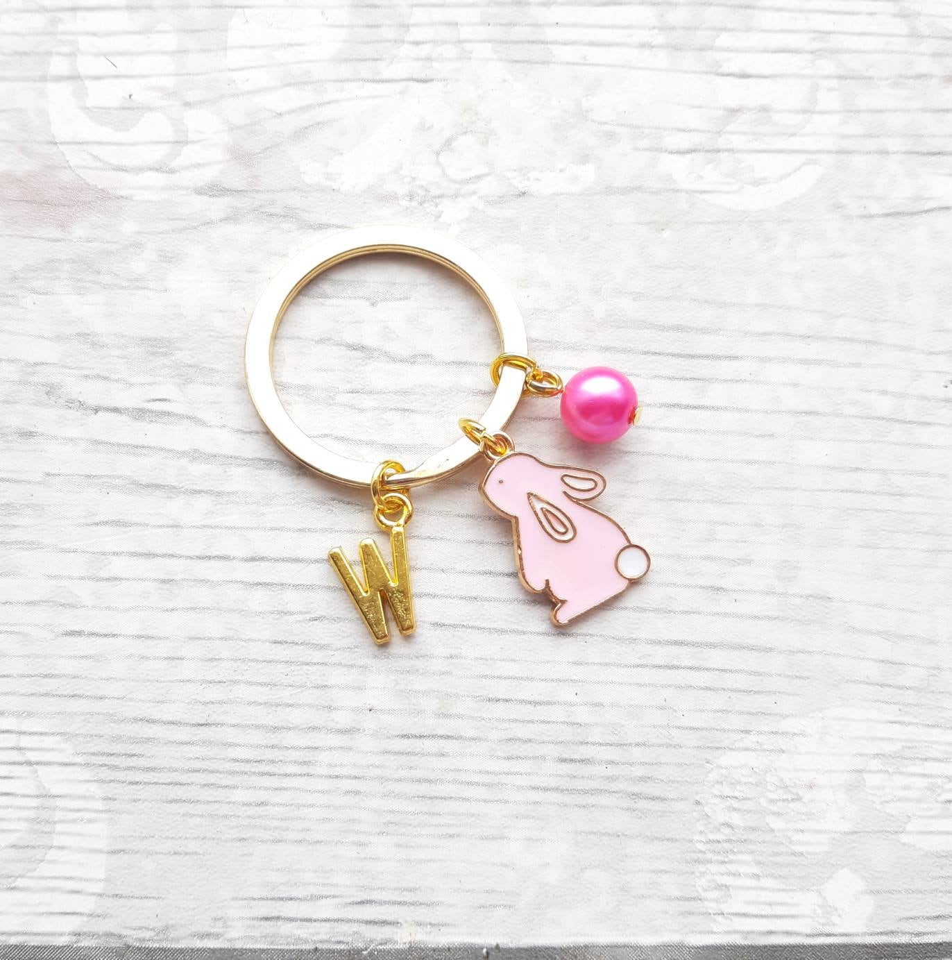 Rabbit keyring, bunny keychain, easter spring accessory, easter bunny gift, animal lover present, cute gifts for girls