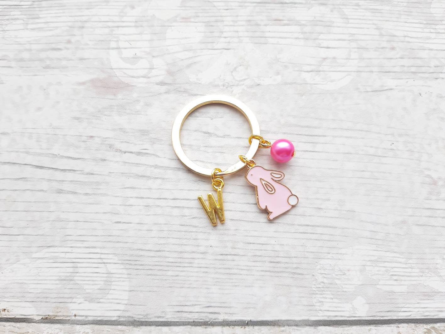 Rabbit keyring, bunny keychain, easter spring accessory, easter bunny gift, animal lover present, cute gifts for girls