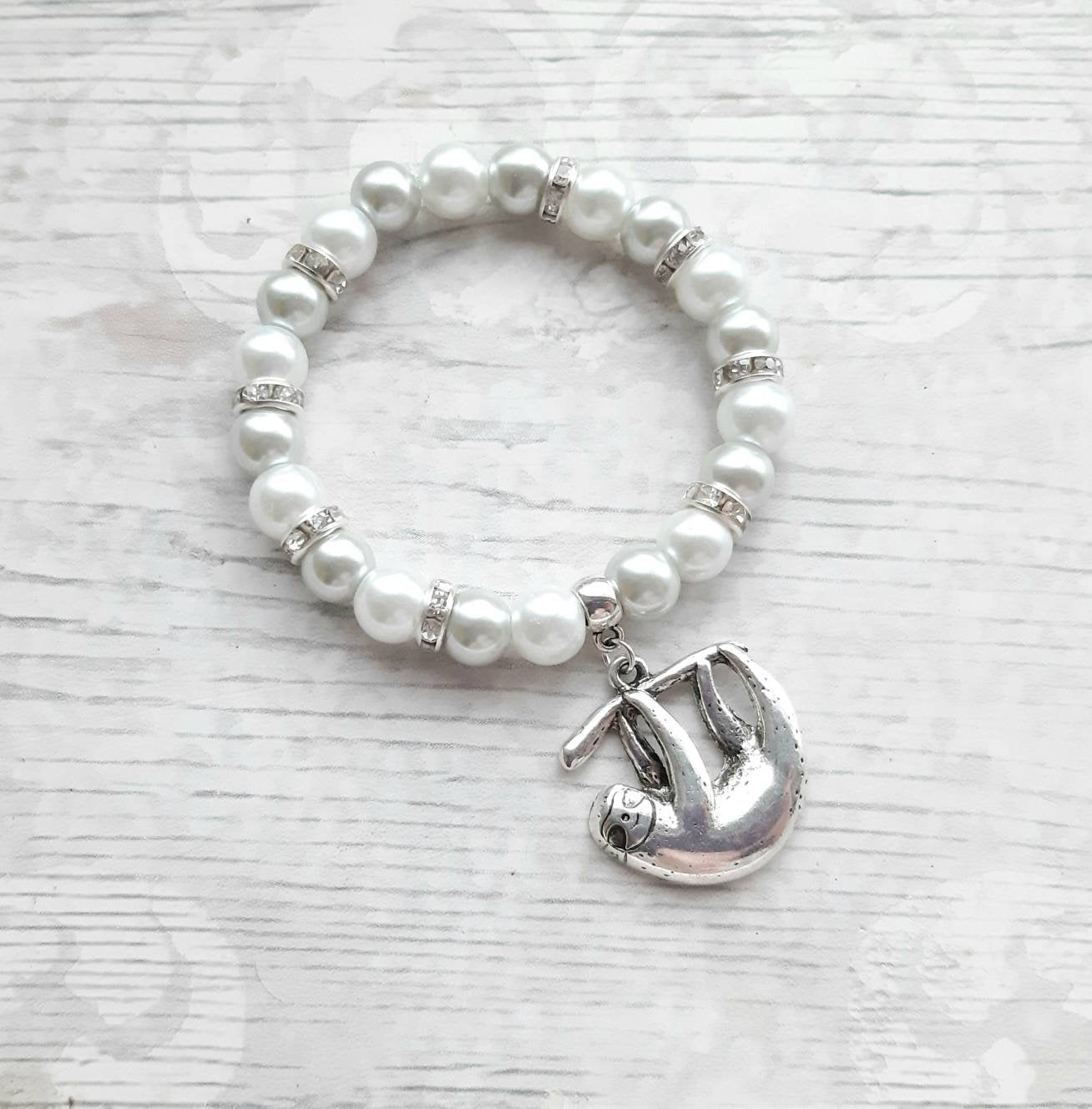 sloth bracelet, sloth lover jewellery, animal jewelry, lazy person present, wildlife rain forest gift