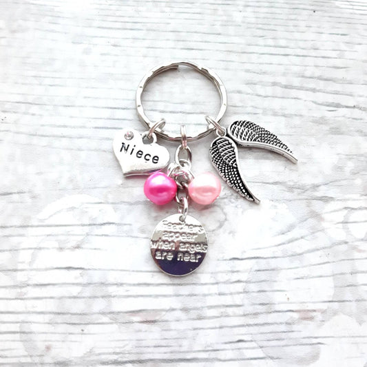 lost loved one memorial, angel wing keyring, guardian angel keychain, feathers appear when angels are near bagcharm, baby loss keepsake