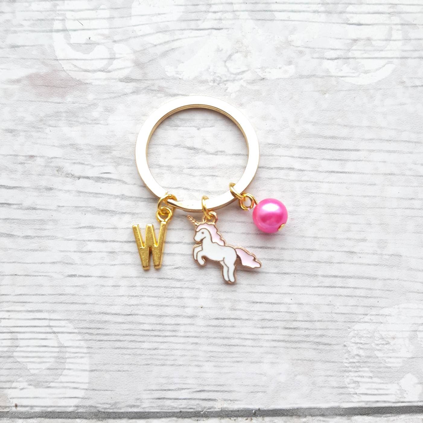Unicorn keyring, unicorn keychain, personalised initial keyring, unicorn lover present, cute gifts for girls, unicorn birthday party favour