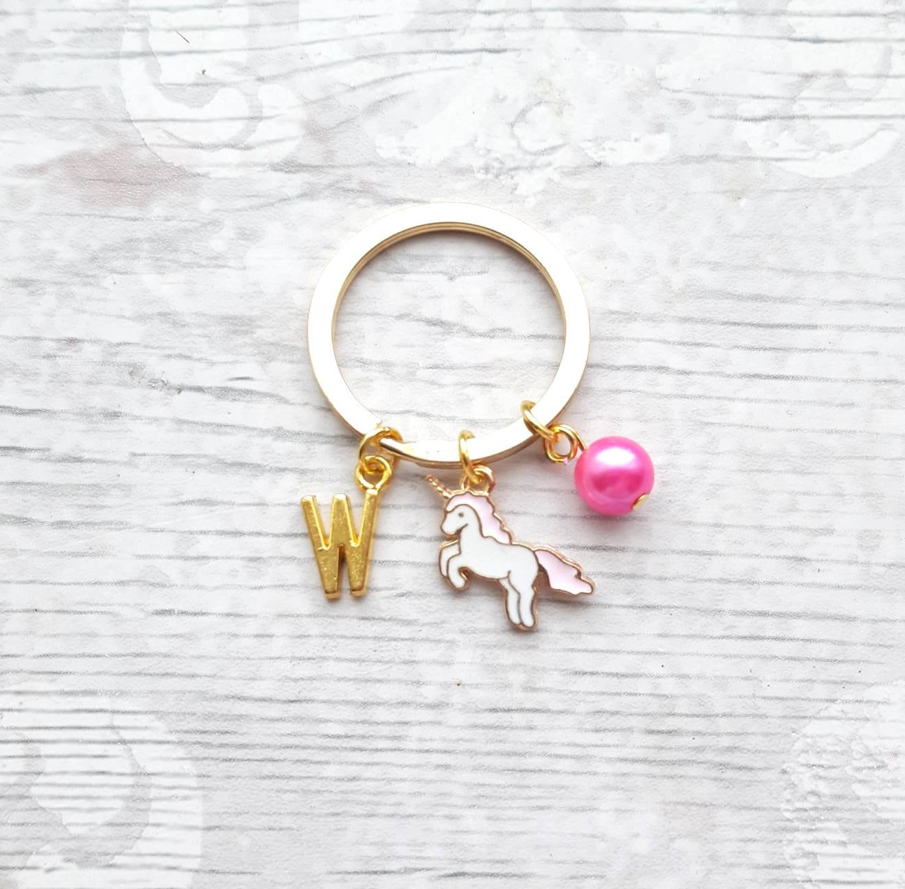 Unicorn keyring, unicorn keychain, personalised initial keyring, unicorn lover present, cute gifts for girls, unicorn birthday party favour