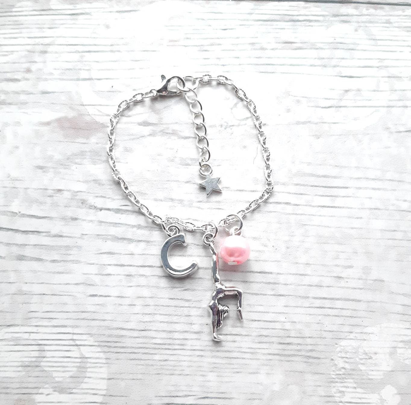gymnast bracelet, initial bracelet, dance jewelry, personalised present, gymnastics jewellery, dancer present, personalised gifts for girls