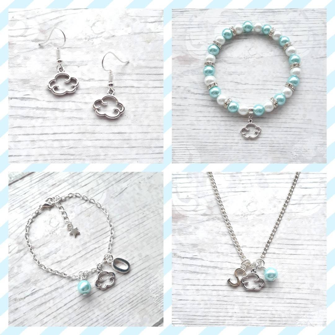 Cloud bracelet, personalised initial bracelet, summer weather jewellery, friendship present, cute dainty bracelet