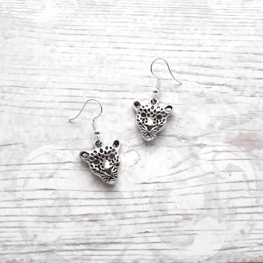 leopard earrings, jaguar earrings, cat lover jewellery, animal gift
