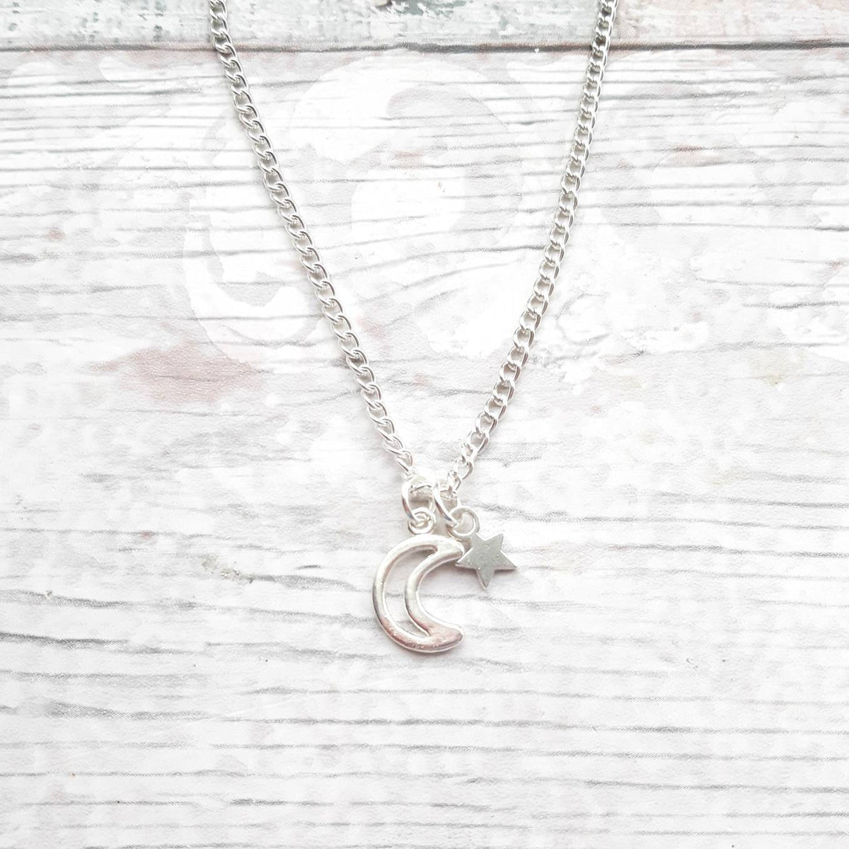 Moon and stars necklace, night time jewellery, celestial necklace, space jewelry, crescent moon chain, astronomy present, wiccan gift