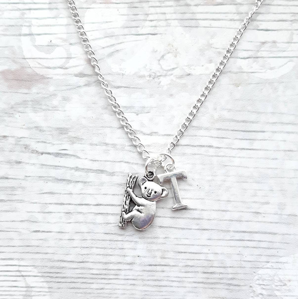 Koala necklace, australia jewellery, animal lover gift, bear necklace, personalised initial present, outback jewellery